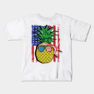 4th of July Pineapple American Flag Independence USA Patriotic Kids T-Shirt